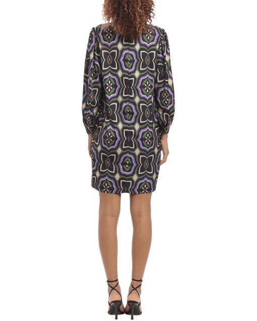 Donna Morgan Women's Printed Mock-Neck Sheath Dress - Black/Purple Orchid 6 - Image 2