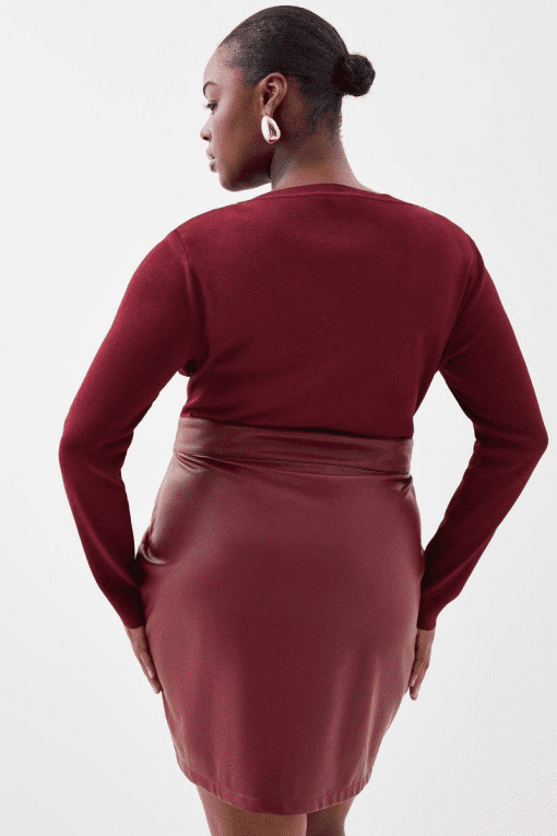 Nina Parker Trendy Plus Size Crossover Bodysuit - Burgundy 2X - Image 2