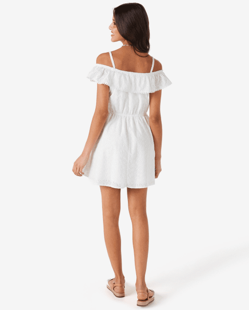 BCX Women's White Ruffled Sheer Adjustable Straps Tie Lined Flutter Sleeve Off Shoulder Above the Knee Party a-Line Dress L - Image 2