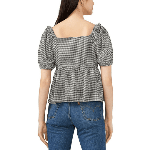 Riley & Rae Check Print Square Neck Peplum Top M - Image 2