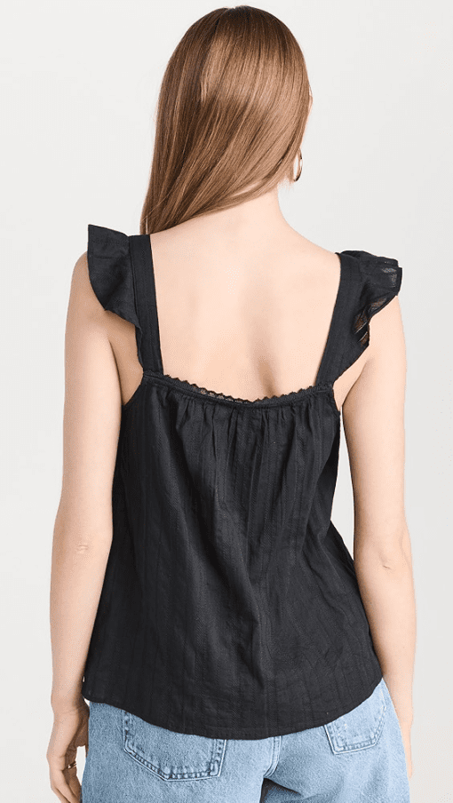 Kensie Black Flutter Sleeve Sheer Slub Tank Top L - Image 2