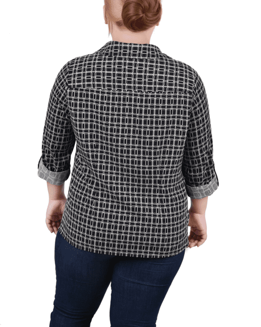 NY Collection Petite Black Geometric Blouse - Women's Top - Image 2