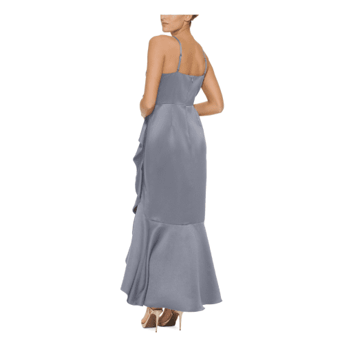 DKNY Women's Light Blue Adjustable Zippered Ruffled Slitted Flounce Hem Spaghetti Strap V Neck Full-Length Cocktail Mermaid Dress 16 - Image 2