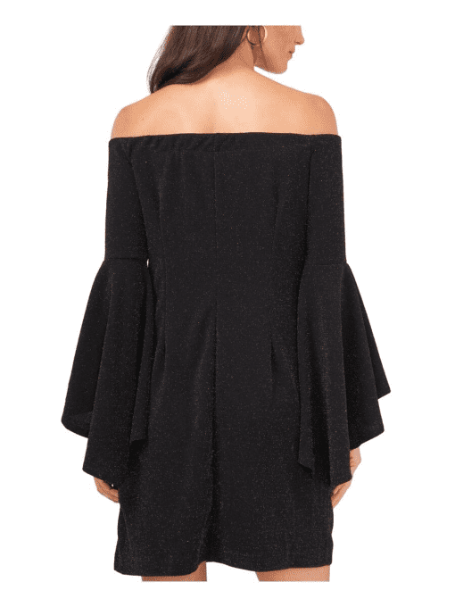 VINCE CAMUTO Women's Black Glitter Pullover Lined Bell Sleeve Off Shoulder Short Cocktail Shift Dress S - Image 2