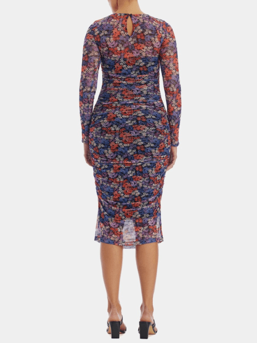 1.State Women's Floral Ruched MIDI Dress L - Image 2