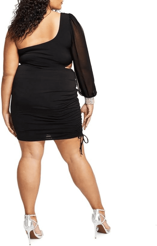 City Studios Trendy Plus Size One-Shoulder Bodycon Dress - Black 3X - Image 2