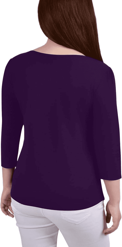 NY Collection 3/4 Sleeve Crepe Knit Top with Strip Details PM - Image 2