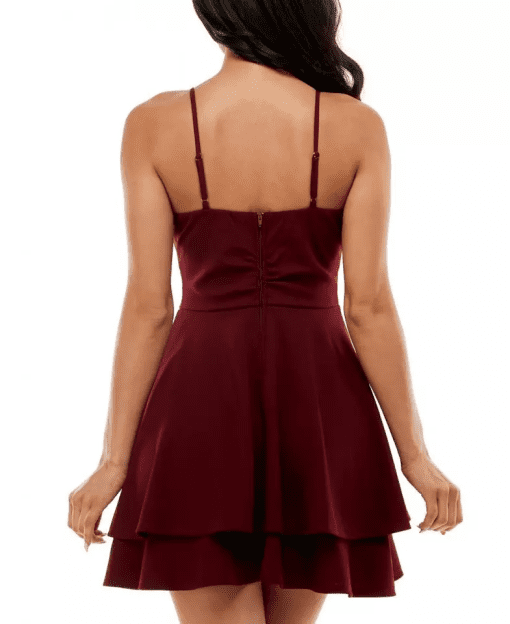 EMERALD SUNDAE Women's Burgundy Stretch Zippered Ruched Spaghetti Strap Scoop Neck Short Party Fit + Flare Dress Juniors XXL - Image 2