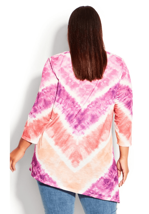 Avenue Plus Size 3/4 Sleeve Tie Dye Top - Sunset 18 - Image 2