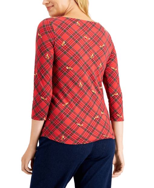 Charter Club RAVISHING RED Women S Fox Print Plaid Top L - Image 2