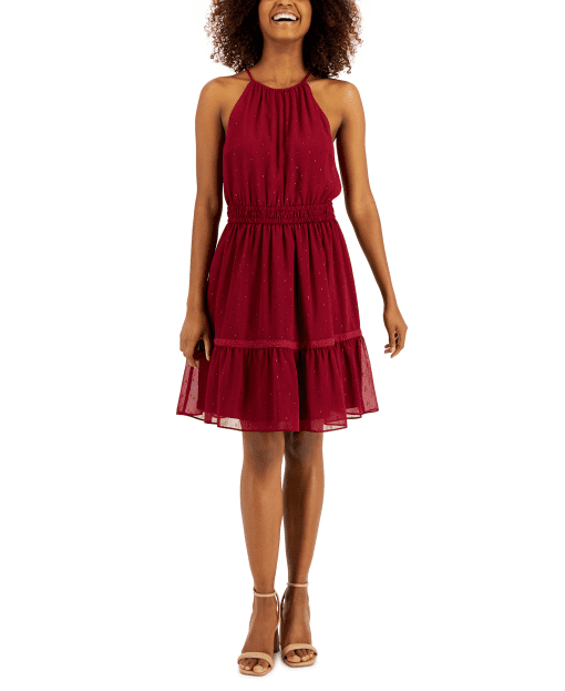 INC Women's Clip-Dot Tiered Halter Mini Dress, - Ruby M - Image 2