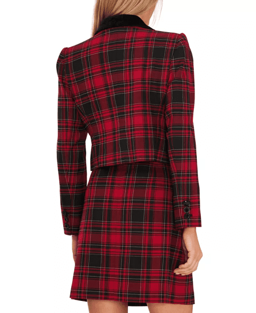 CeCe Women's Velvet Trim Plaid Two-Button Blazer XS - Image 3