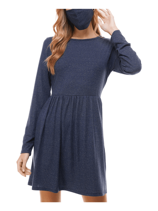 BEBOP Women's Navy Long Sleeve Crew Neck Short Fit + Flare Dress Juniors S - Image 2