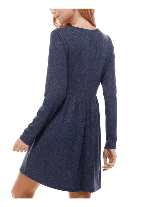 BEBOP Women's Navy Long Sleeve Crew Neck Short Fit + Flare Dress Juniors S - Image 3