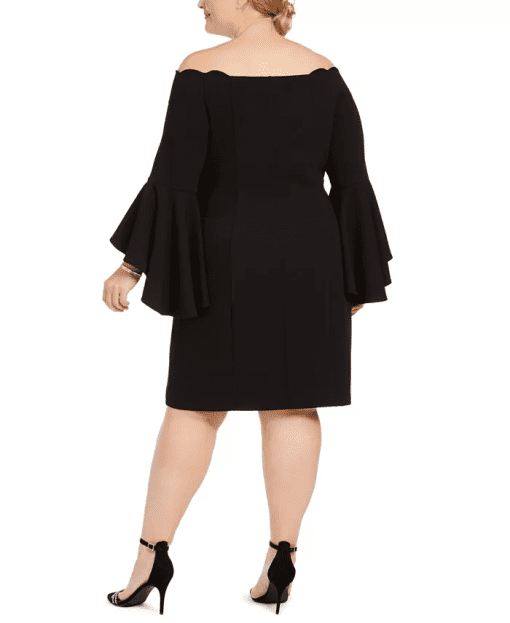 MSK WOMEN Women's Black Bell Sleeve Off Shoulder Knee Length Fit + Flare Dress Plus 2X - Image 3