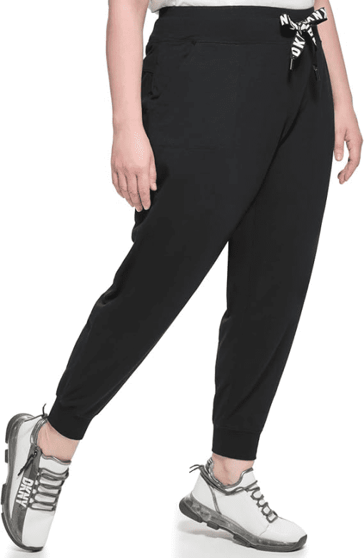 Dkny Sport Women's Black Pocketed Logo Drawstring Jogger Cuffed Pants Plus 3X - All - Image 4