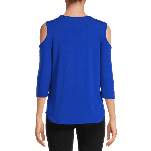 JM Collection Women's Cold Shoulder Top Blue Size L - Image 3