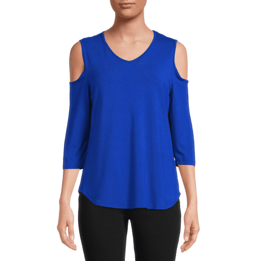 JM Collection Women's Cold Shoulder Top Blue Size L - Image 2