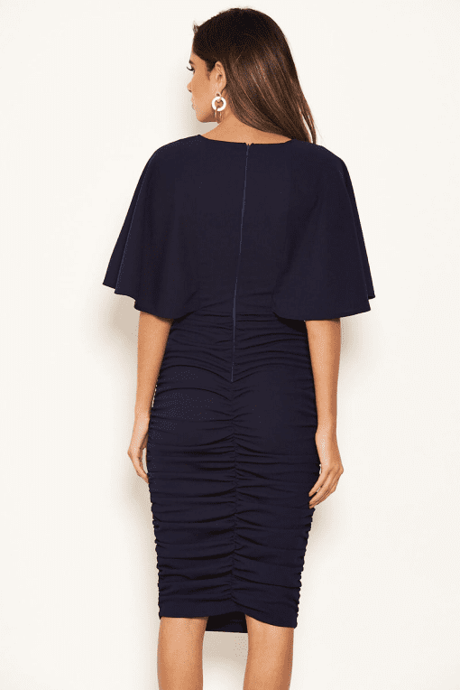 Ax Paris Navy Ruched Midi Dress Size 4 - Cocktail Dress - Image 3