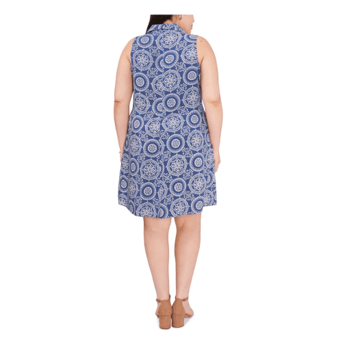 MSK Plus Size Blue Print Sleeveless Dress - Work Dresses - Image 3