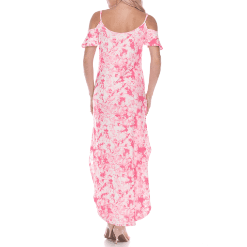 White Mark Women's Cold Shoulder Tie-Dye Maxi Dress, Pink, Large - Image 3