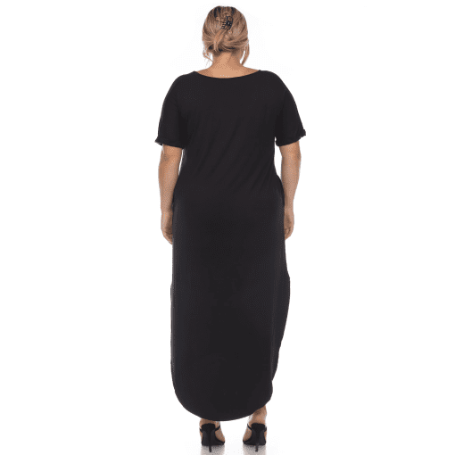 White Mark Women's Plus Size Short Sleeve V-Neck Maxi Dress, Black, 1XL - Image 3