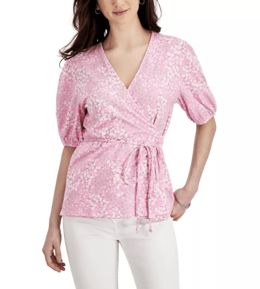 Charter Club Pink Floral Wrap Top - Size M - Women's Blouse - Image 2