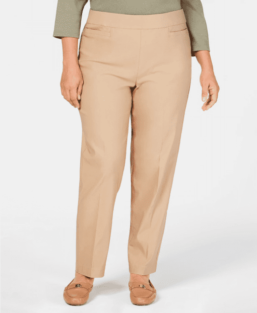 Alfred Dunner Plus Size Classic Allure Tummy Control Pull-on Short Length Pants - Tan 18W - Image 2