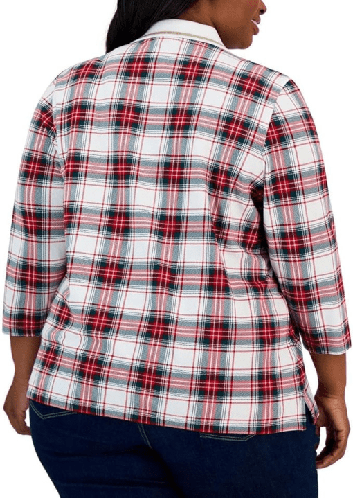 Tommy Hilfiger Plaid Top Plus Size Red White Green Blouse - Image 2