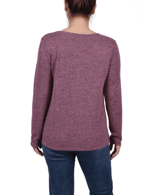 NY Collection Petite Long Sleeve Knit Keyhole Top - Mauve PXL - Image 2