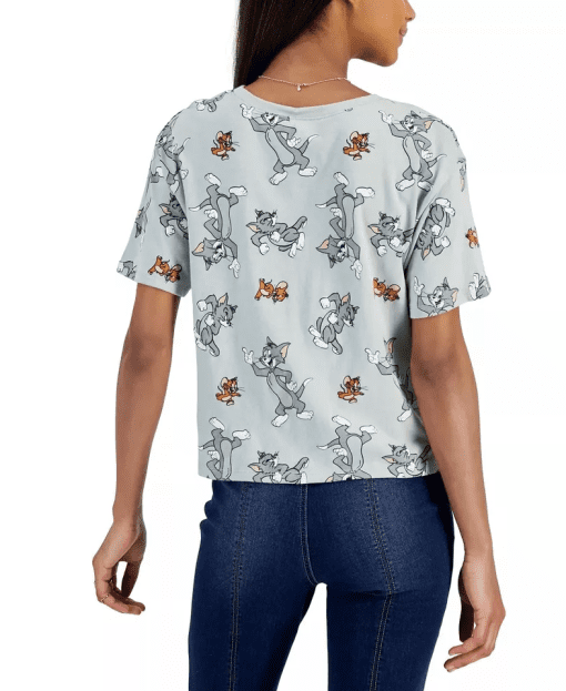 Warner Bros. Juniors Aqua Gray Tom & Jerry Crop Top - XS - Graphic Tee - Image 2