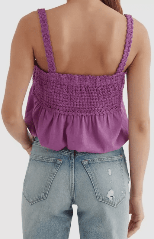 Lucky Brand Crochet Detail Cotton & Linen Bubble Tank Top, Size Medium in Rhapsody at Nordstrom M - Image 2