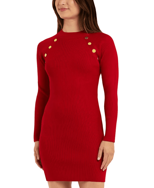 BCX Red Mini Sweater Dress - Button Detail - Size M - Bodycon Dress - Image 2