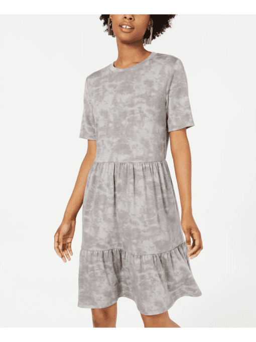 ONE CLOTHING Women's Gray Acid Wash Short Sleeve Crew Neck Above the Knee Fit + Flare Dress XXS - Image 2