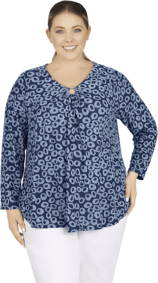 Ruby Rd. Plus Size Animal O-Ring Top - Indigo Multi 2X - Image 2