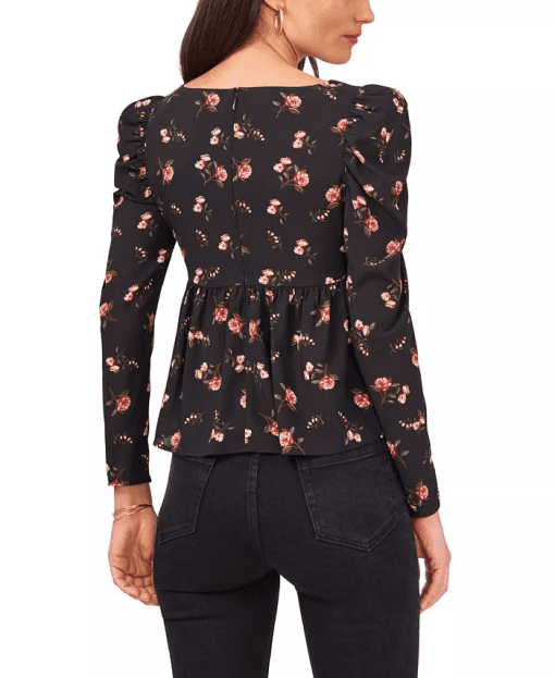 STATE Black Floral Blouse - Square Neck Top - Size 4 - Women's Shirt - Image 3