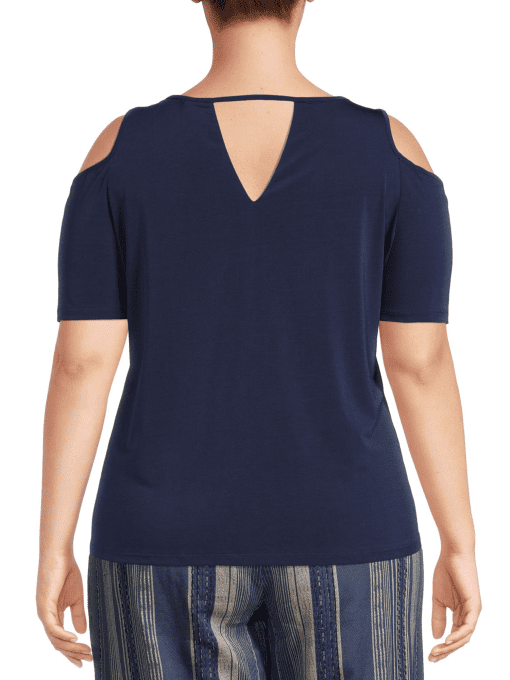 JM Collection Plus Navy Cold Shoulder Top - Plus Size Blouses - Image 3