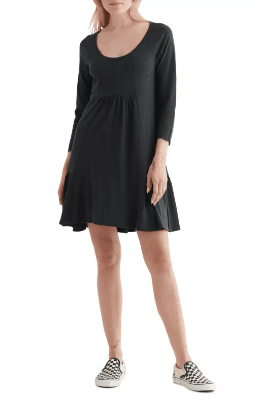 Lucky Brand Womens Black Heather 3/4 Sleeve Scoop Neck Short Empire Waist Dress Xs - Image 2