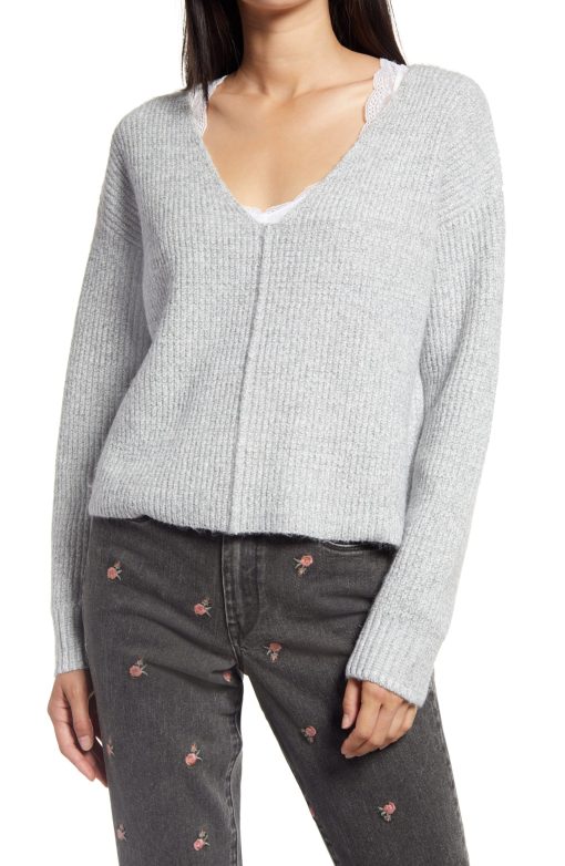 BP. Women's Gray V-Neck Sweater - Small - Knitwear - Weekend Style