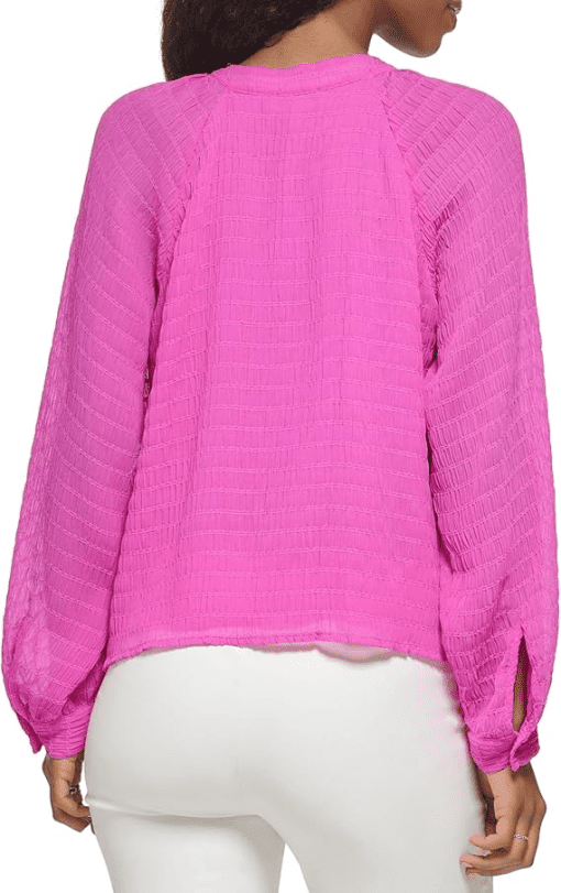 Calvin Klein Long Sleeve Textured Chiffon Blouse - Shocking Pink s - Image 3