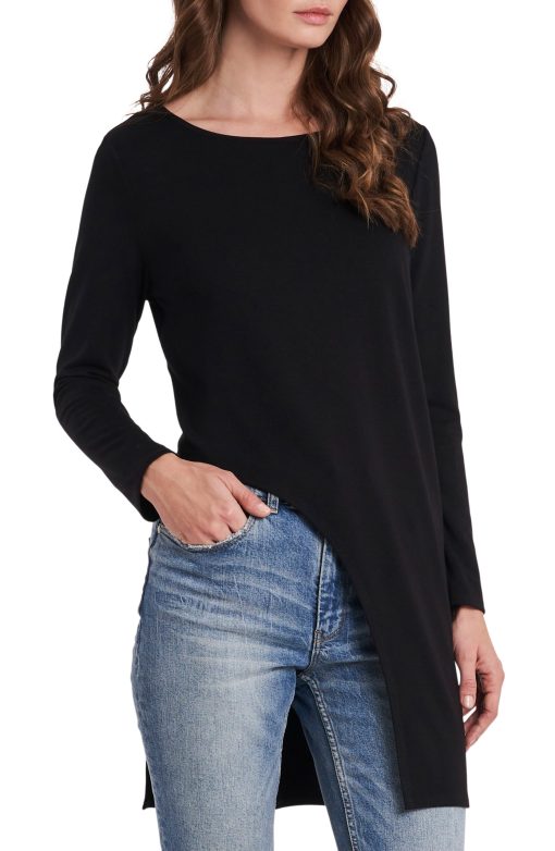 VINCE CAMUTO Women's Black Cut Out Darted Asymmetrical Long Sleeve Round Neck Tunic Top S