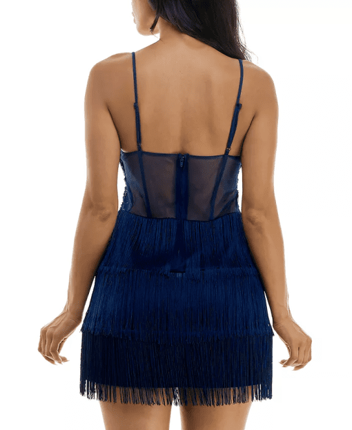 B Darlin Navy Fringe Mini Dress - Juniors Size 3/4 - Party Dress - Image 3