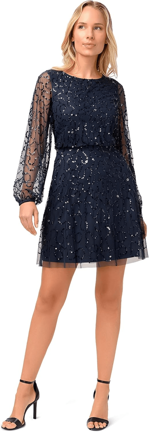 Papell Studio Women's Round-Neck Long-Sleeve Sequin Dress - Navy 10 - Image 2