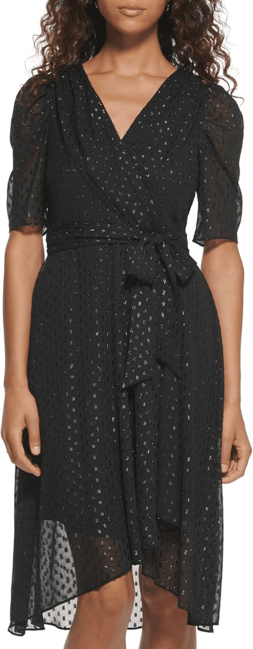 Tommy Hilfiger Glitter-Dot Puff-Sleeve MIDI Dress - Black 10 - Image 2