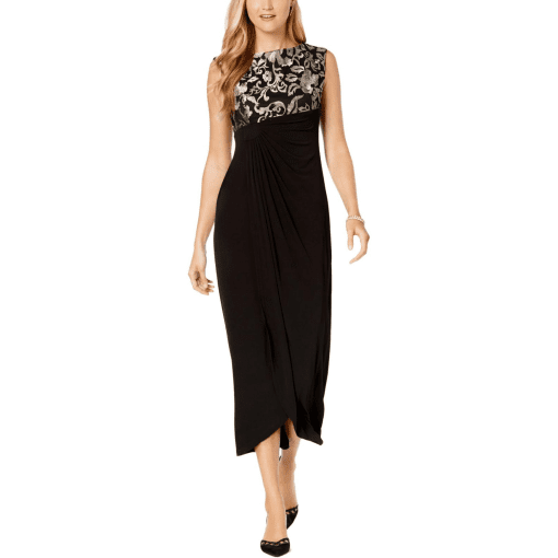 CONNECTED APPAREL Womens Black Cap Sleeve Scoop Neck Maxi Evening Dress Plus 24W - Image 2