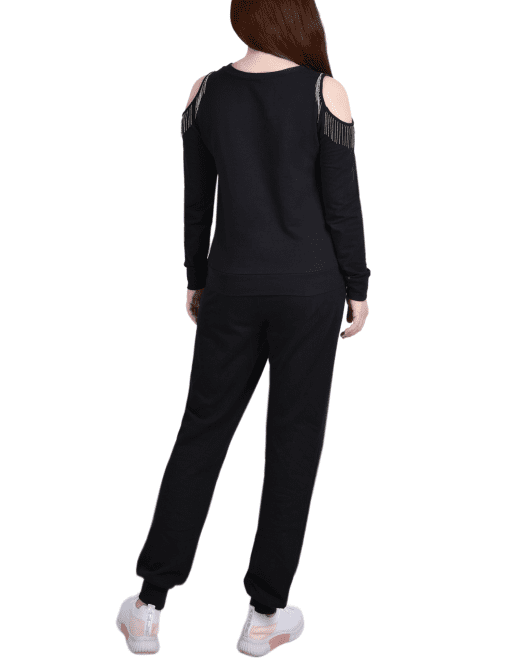 NY Collection Black Cold Shoulder Sweatshirt - Size L - Women's Top - Image 2