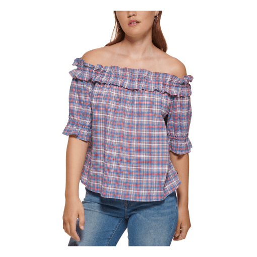 Tommy Hilfiger Womens Ruffled Plaid Blouse XXL - Image 2