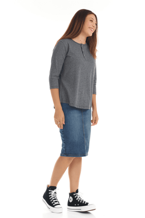 Karen Scott Plus Size 3/4-Sleeve Henley Top, Created for Macy's - Charcoal Heather 3X - Image 2