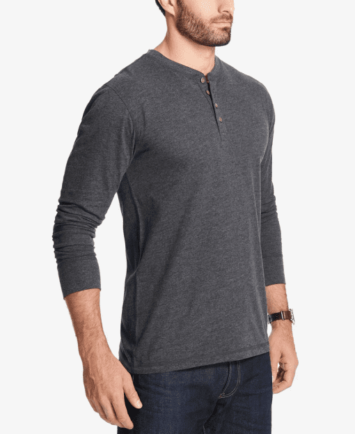 Weatherproof Vintage Men's Long Sleeve Brushed Jersey Henley T-shirt - Black Heather M - Image 2