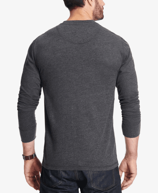 Weatherproof Vintage Men's Long Sleeve Brushed Jersey Henley T-shirt - Black Heather M - Image 3